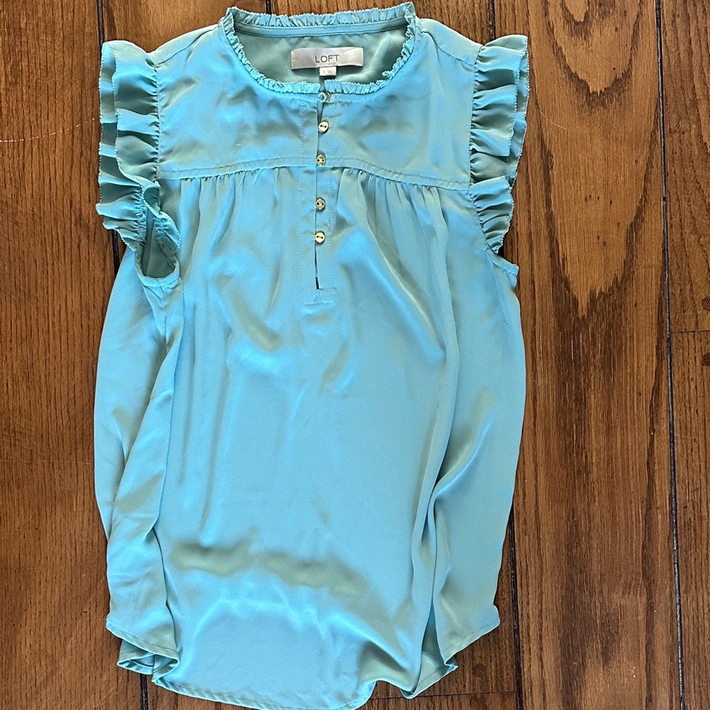 LOFT Aqua Ruffle Sleeve Blouse